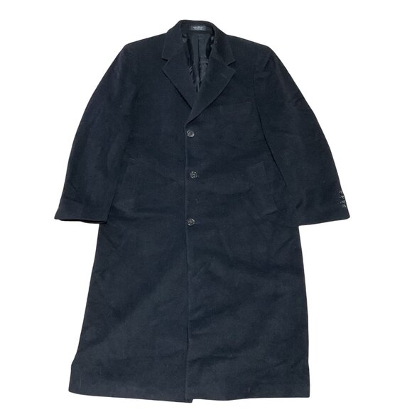 Lauren Ralph Lauren Overcoat Size 44L Cashmere Wool Blend Long Black Mens - Picture 1 of 7